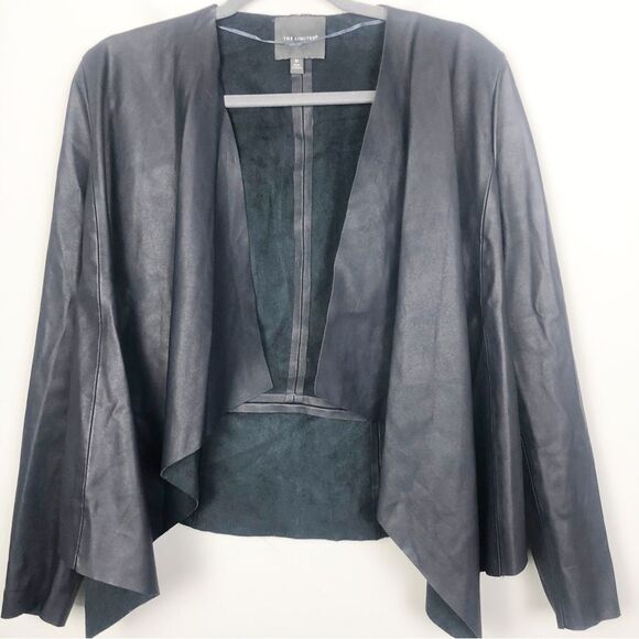 THE LIMITED | Vegan Leather Navy Blue Open Front Drape Jacket Women’s Size M - Picture 13 of 13